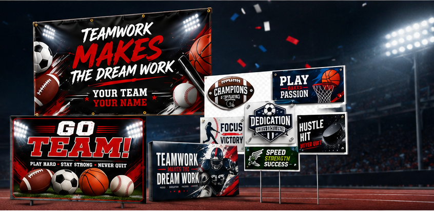 Custom sports signs, banners, canvas prints and celebration graphics